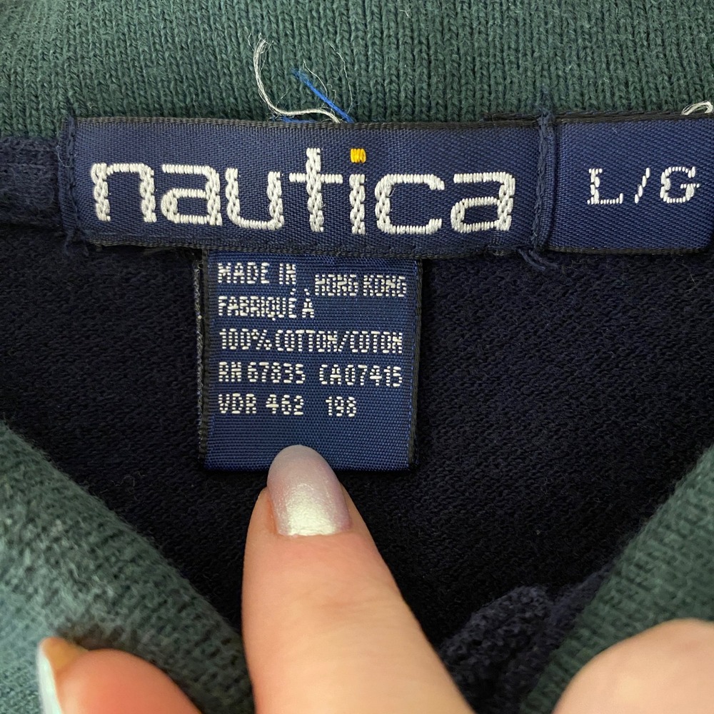 Vintage Nautica Polo Shirt Mens L Navy Red Green Colorblock Striped Cotton Prep - Picture 4 of 6
